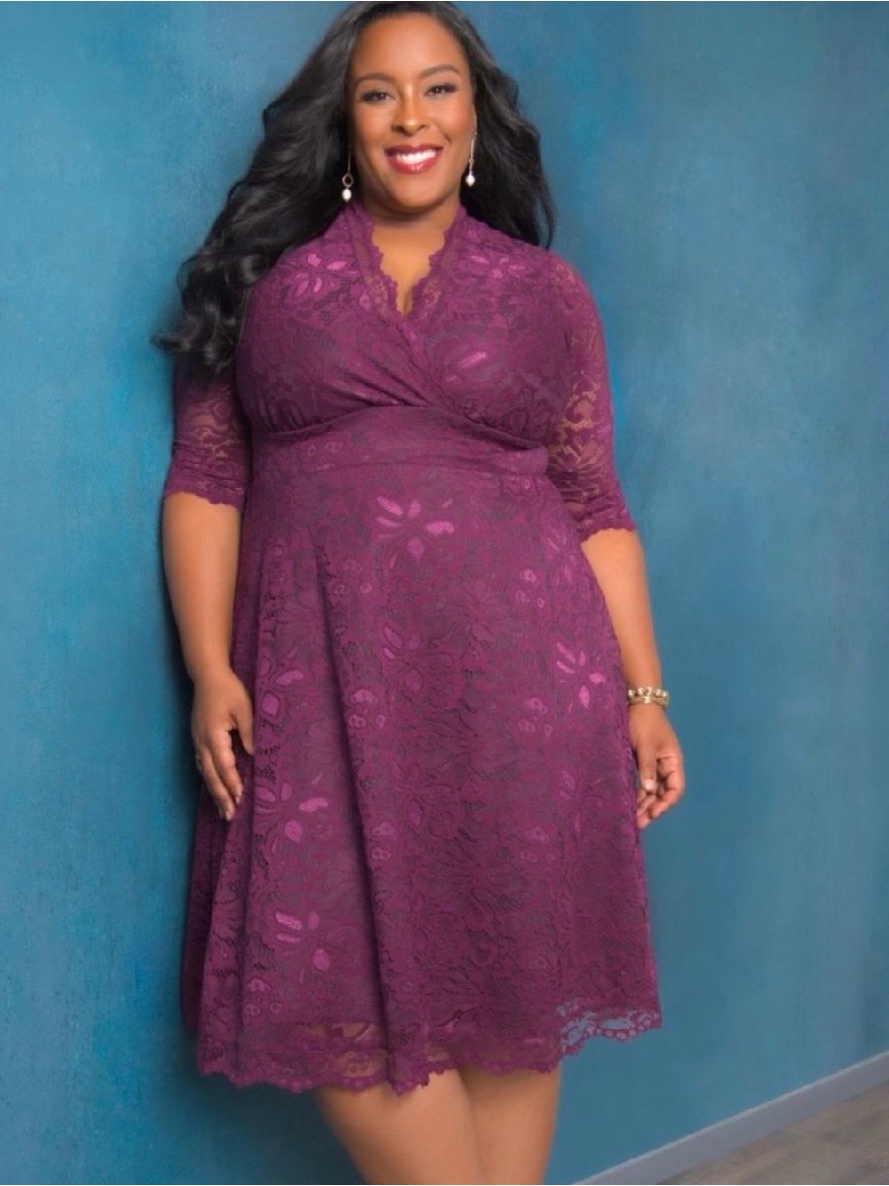 Kiyonna Mademoiselle Lace Cocktail dress is Berry Bliss Woman Plus Size 1X 14-16